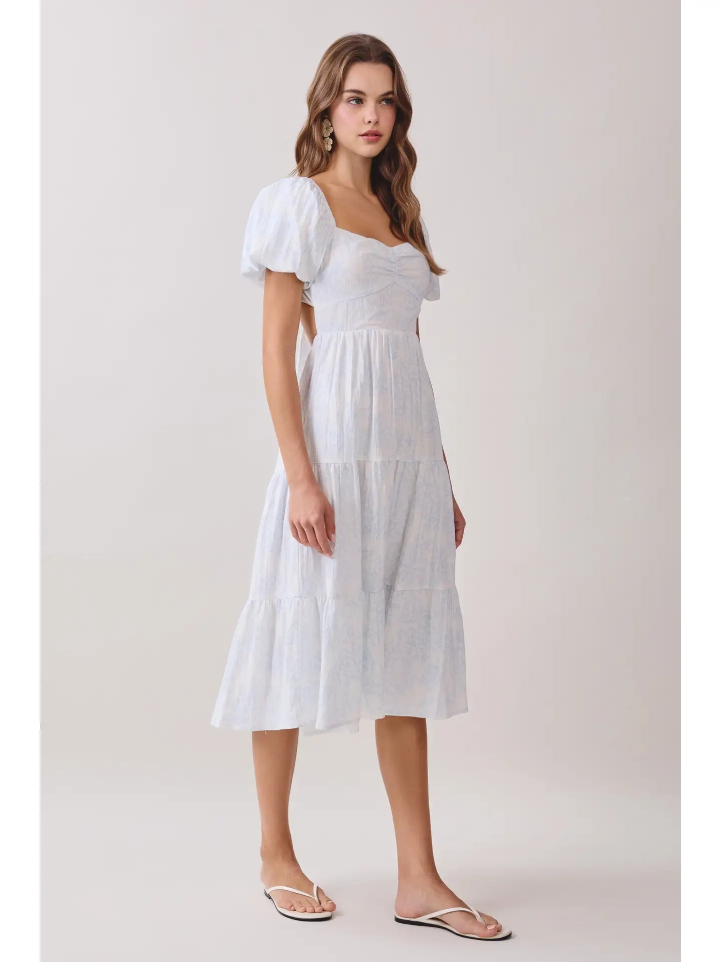 Floral Print Open Back Self Tie Midi Dress