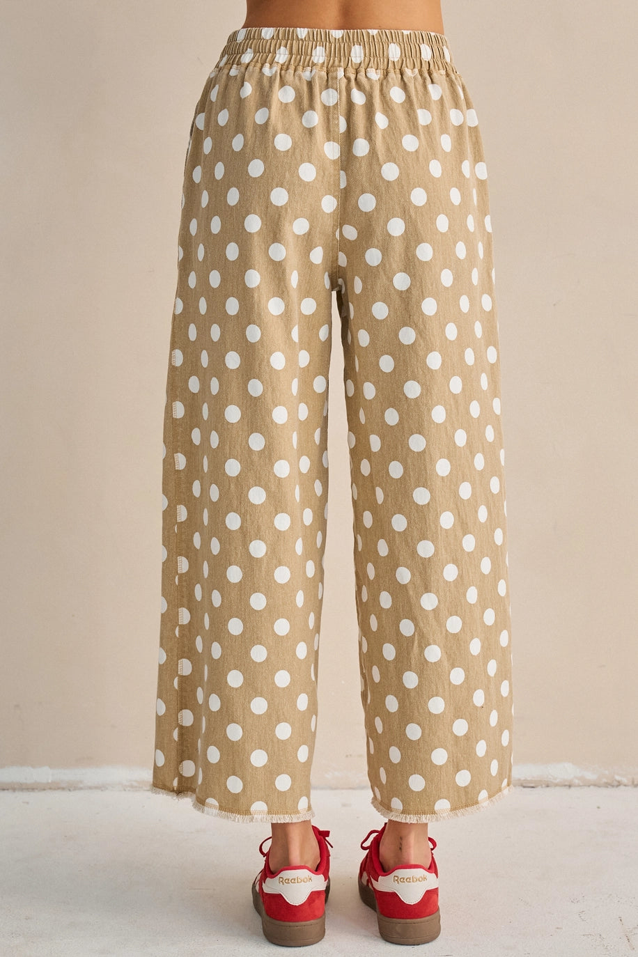 Polka Dot Raw Hem Wide Leg Pants