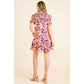 Leaf Print Short Sleeve Smock Dress Purple/Orange