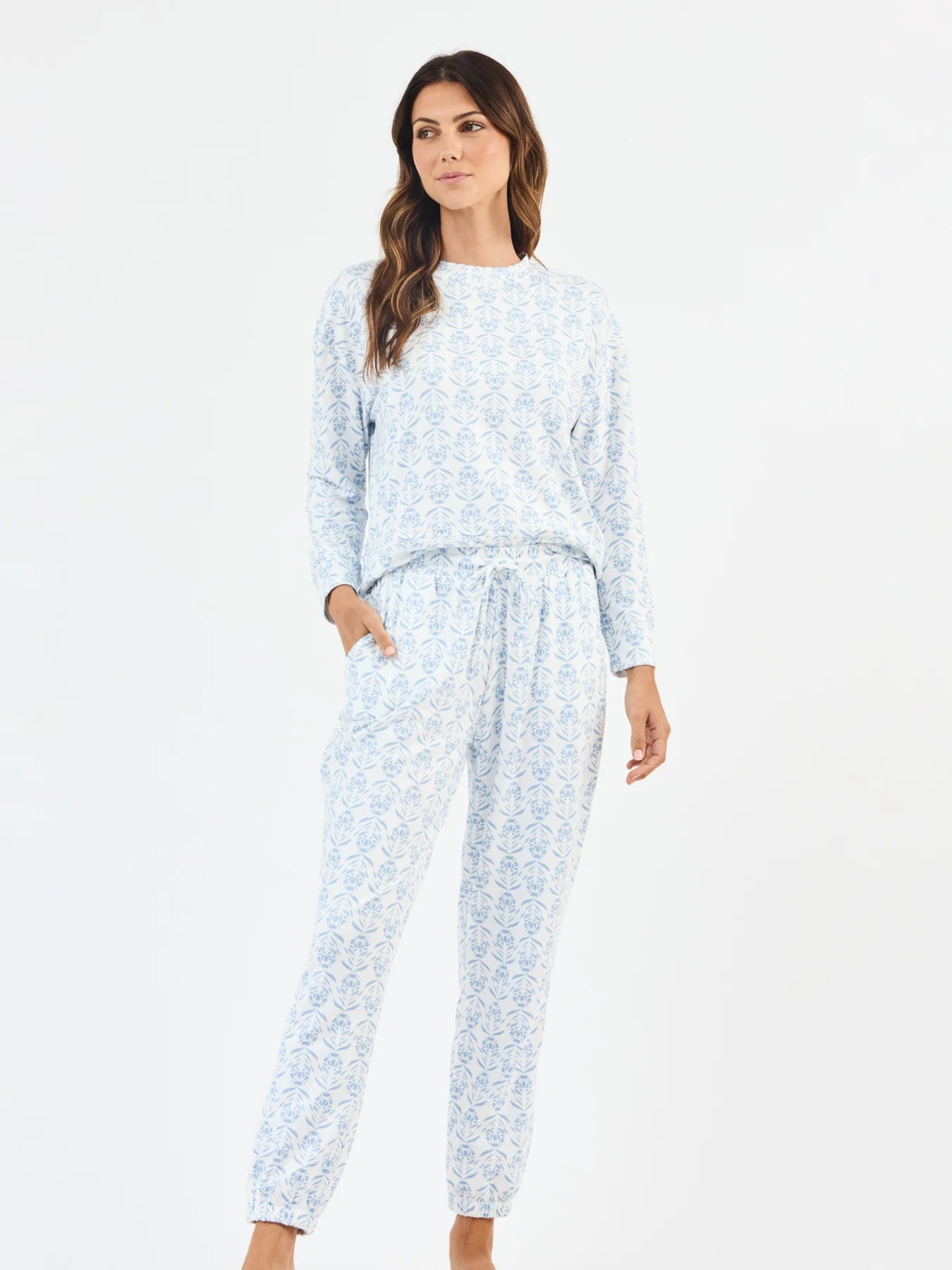 Mary Square Sophie Jogger Pajama Set Palm Damask