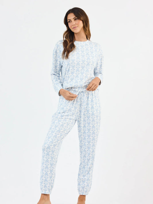 Mary Square Sophie Jogger Pajama Set Palm Damask