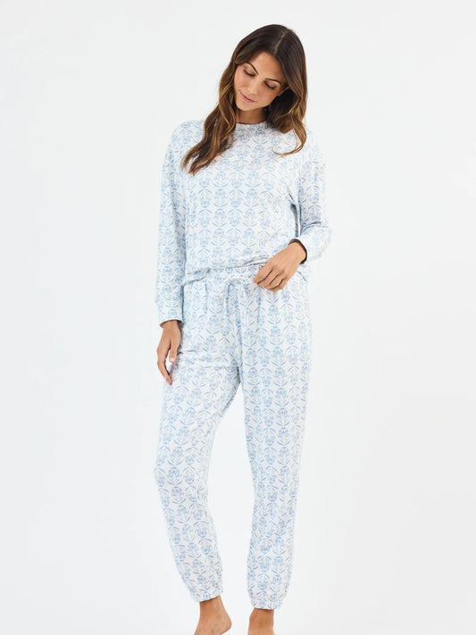 Mary Square Sophie Jogger Pajama Set Palm Damask
