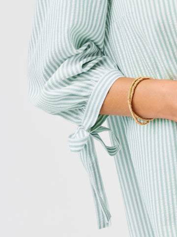 Mary Square Lainey Seersucker Dress Seafoam/White