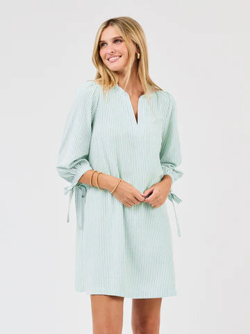 Mary Square Lainey Seersucker Dress Seafoam/White