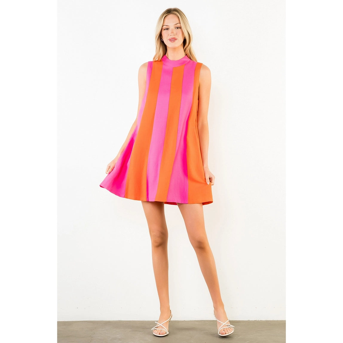 THML Sleeveless Colorblock Dress Pink