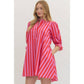 Striped puff sleeve mini dress: Pink