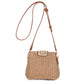 Straw Crossbody Bag With Beaded Buckle: Natural Brown