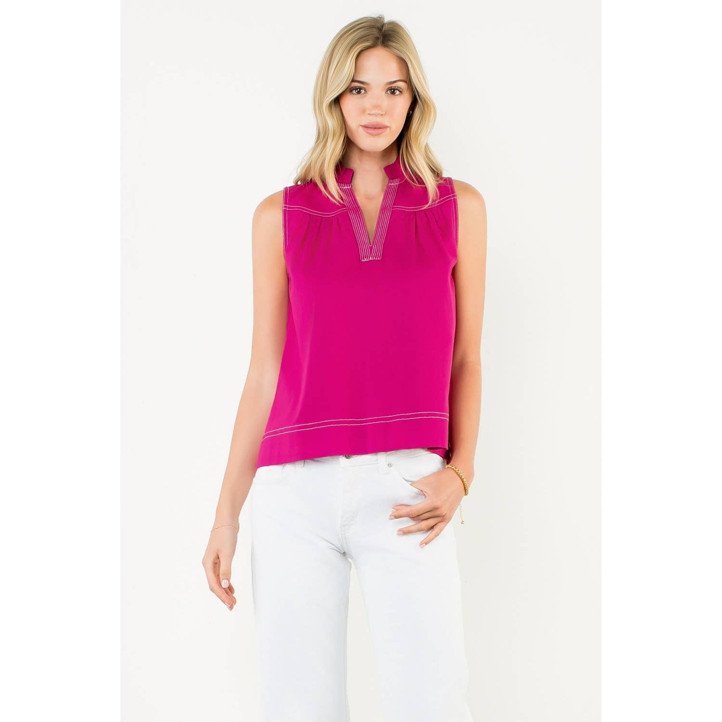 Fuchsia Contrast Stitch Sleeveless Top