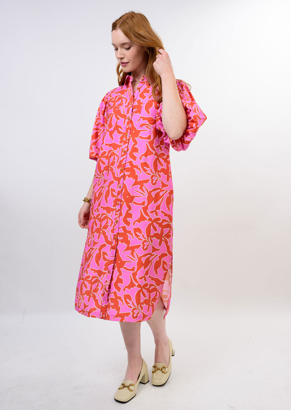 Uncle Frank Midi Pouf Sleeve Shirt Dress