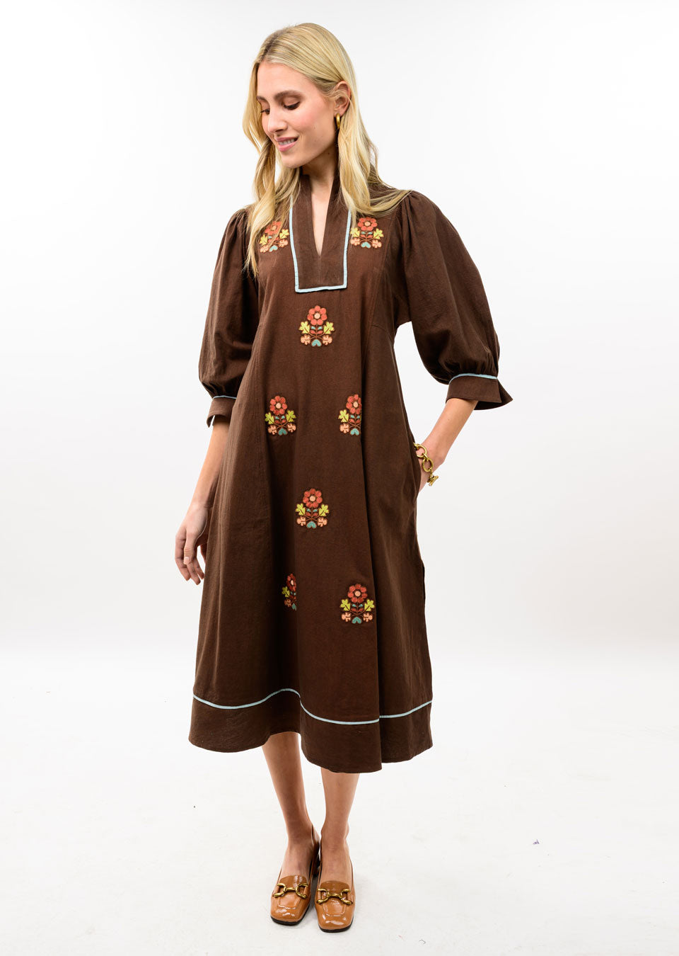 Uncle Frank Kaftan Dress With Folkloric Embroidery