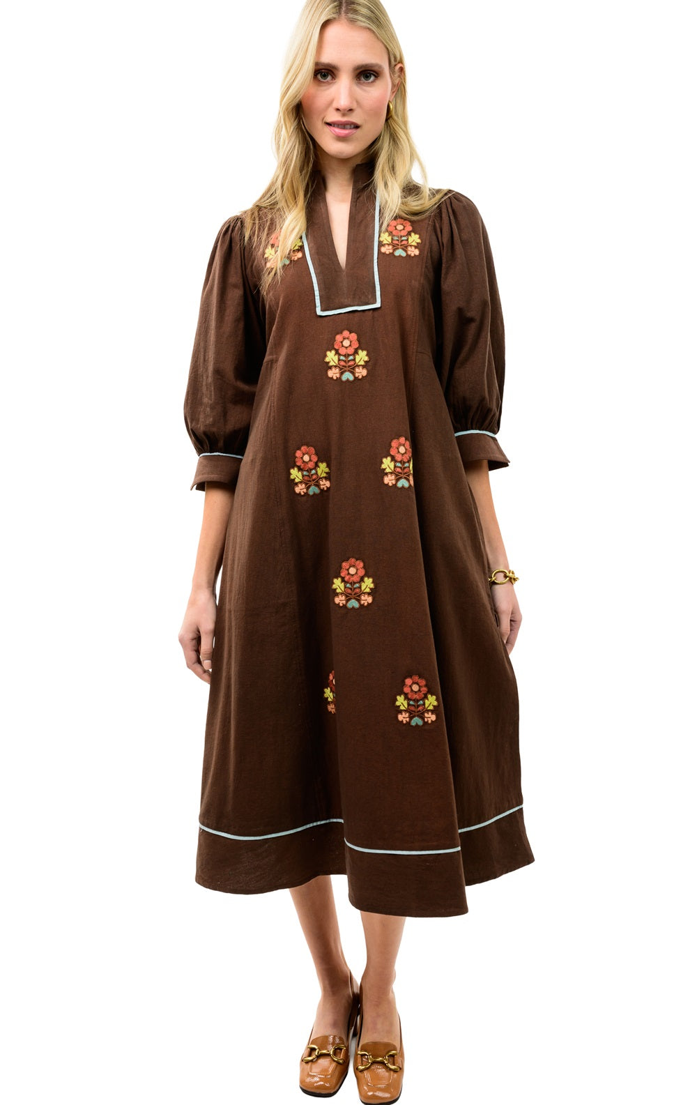 Uncle Frank Kaftan Dress With Folkloric Embroidery