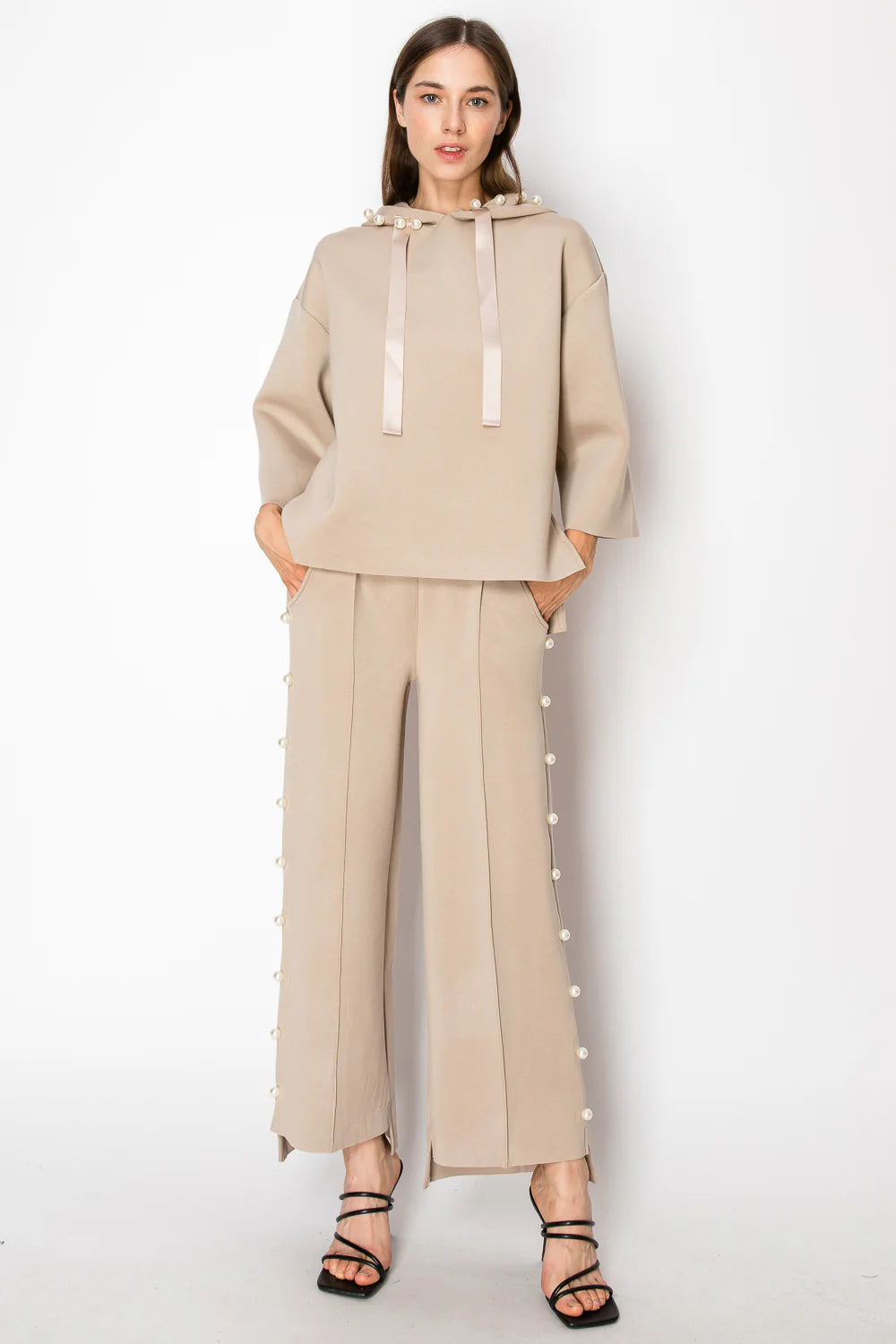 Joh Apparel Francine French Scuba Pearl Hoodie Taupe