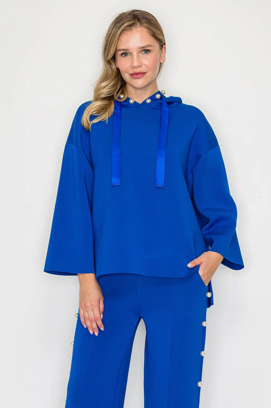 Joh Apparel Francine French Scuba Pearl Hoodie Cobalt
