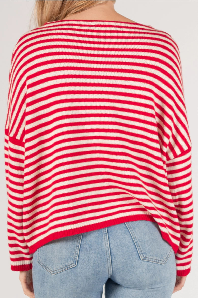 Striped T Body Sweater Red/Ivory