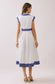 Printed Trim Detail Cap Sleeve V- Neck Midi Dress