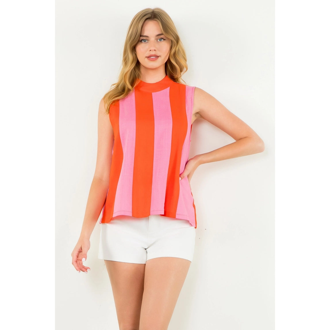 THML Sleeveless Mock Neck Colorblock Top Orange
