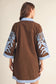 Floral Applique Shift Dress Brown and Blue