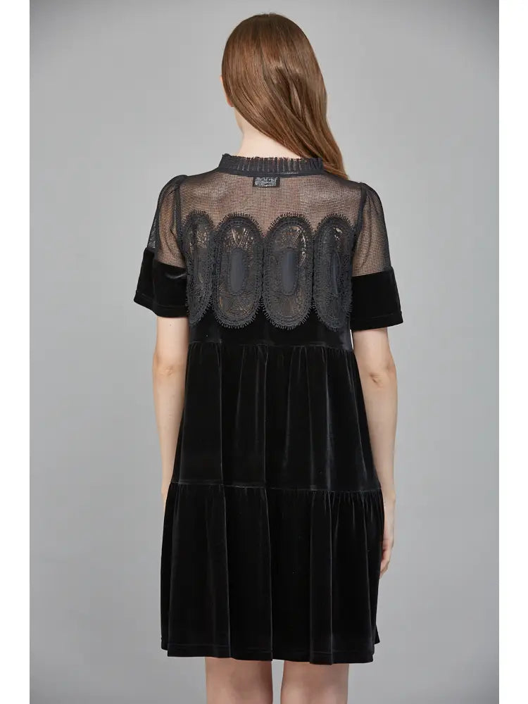 Velvet Lace Babydoll Dress Black