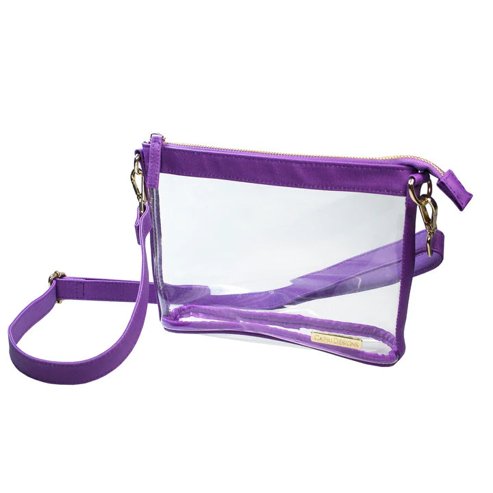 Small Clear Crossbody with Purple and Gold Accents