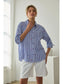 Star Embroidered Striped Button Down Top