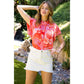 THML Flutter Sleeve Abstract High Neck Blouse