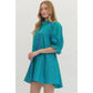 Striped puff sleeve mini dress: Green