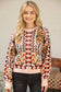 Solid Ribbed Detail Printed Sweater Top Multi