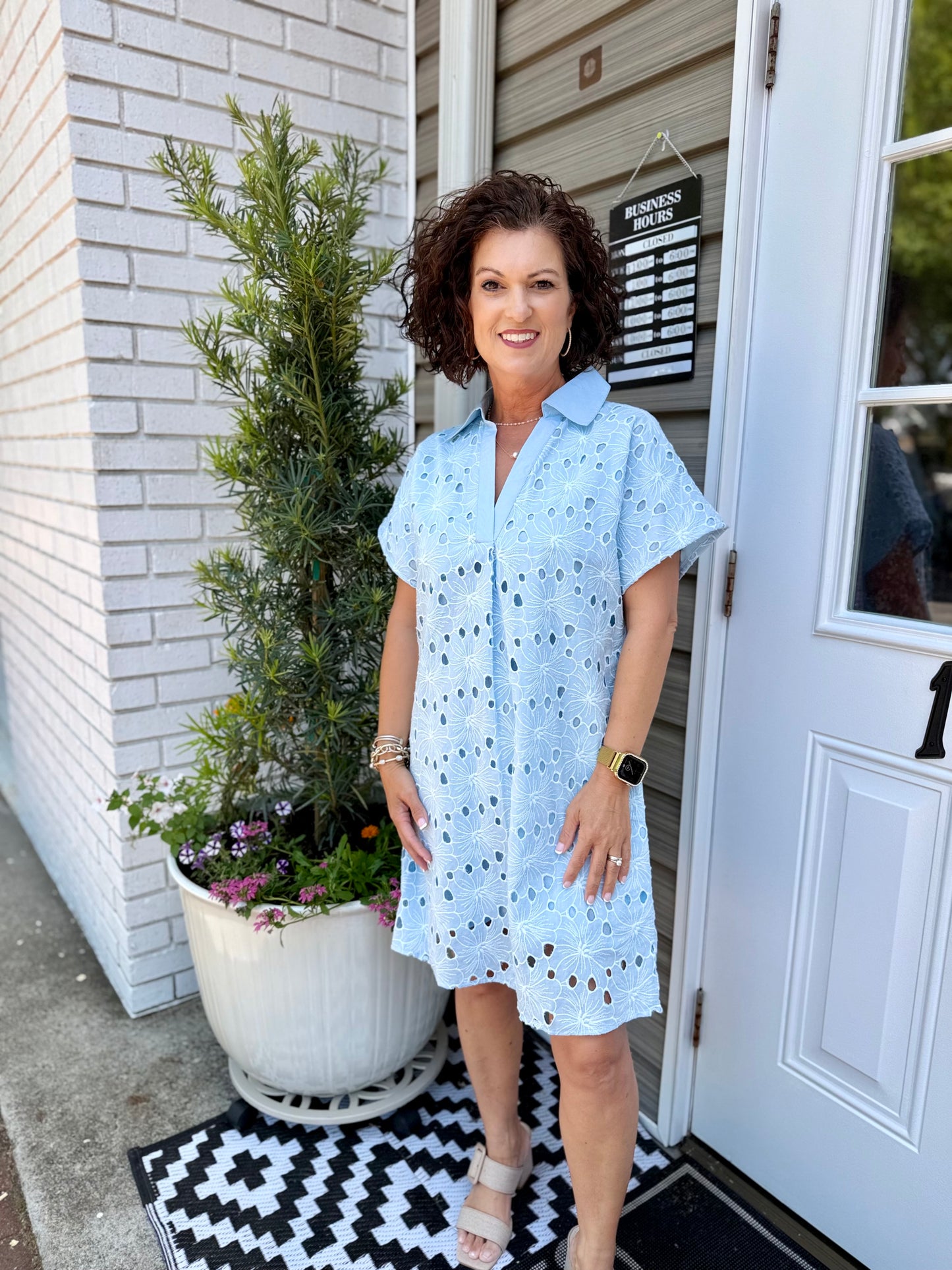 THML Short Sleeve Floral Eyelet Embroidery Dress