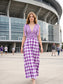 Check Pattern Tie Shoulder Maxi Dress