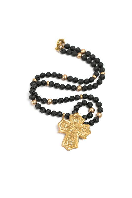 Hidden Truth Black Lava with Leah Cross Necklace