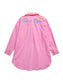 Vacay Out Of Office pink oversized shirt with embroidered script and beach umbrella graphic on back