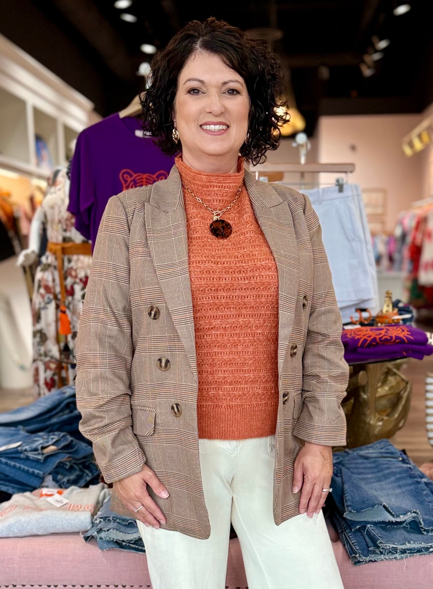Plaid Ruched Blazer