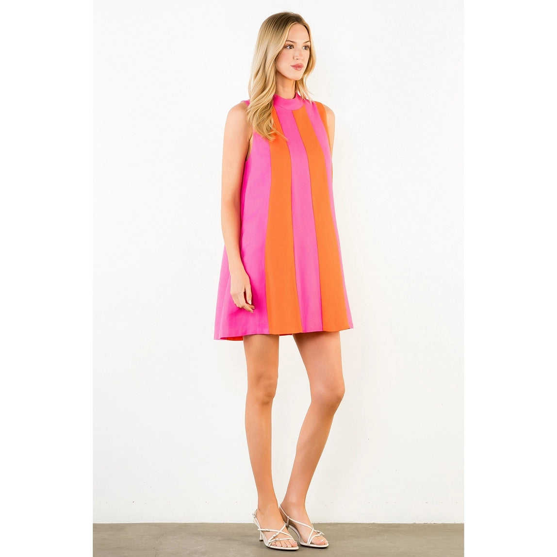 THML Sleeveless Colorblock Dress Pink