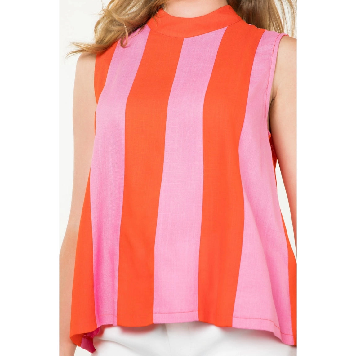 THML Sleeveless Mock Neck Colorblock Top Orange