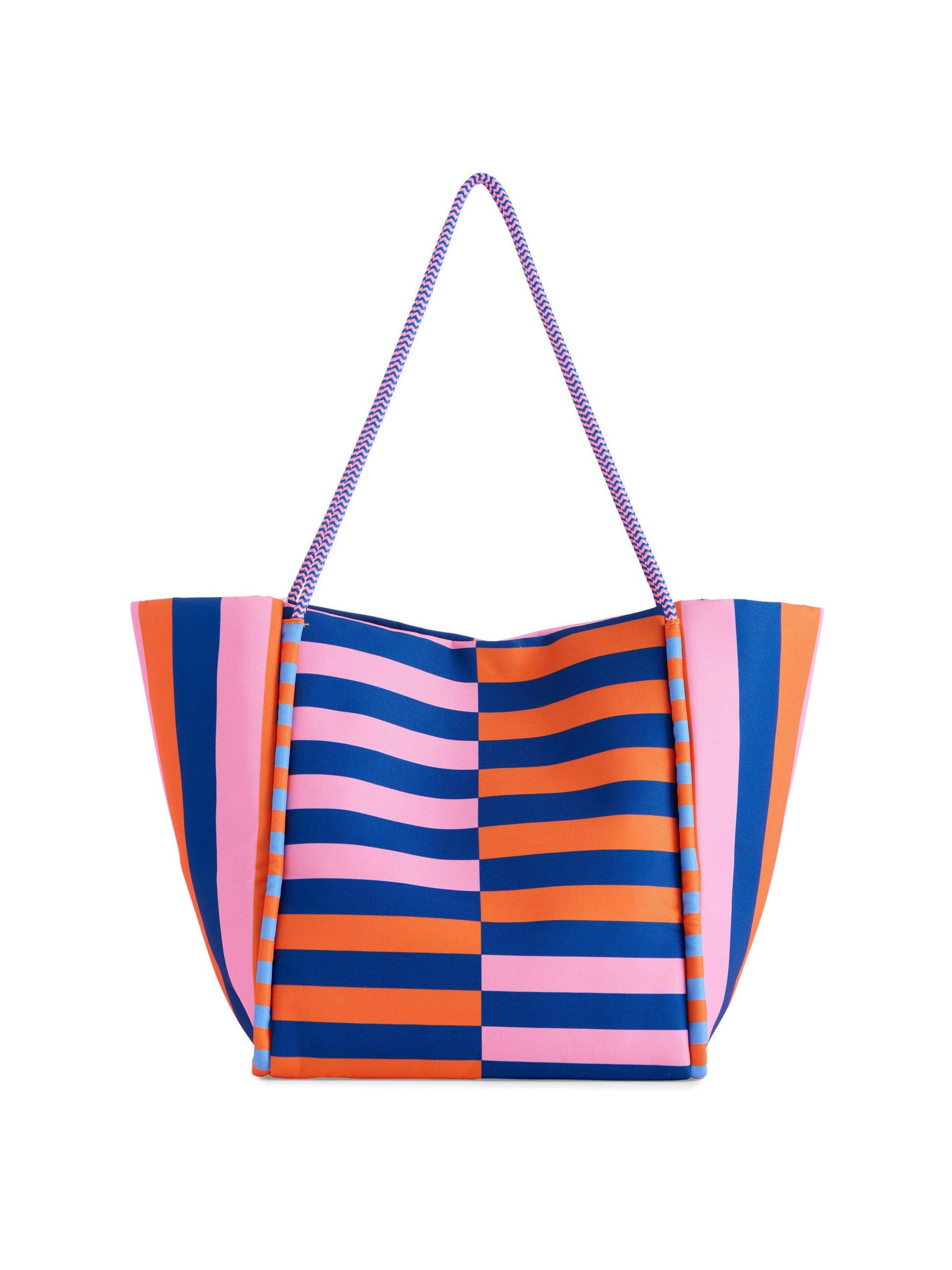 Samba Tote bag featuring bold multicolor stripes, structured silhouette, and braided rope shoulder straps.