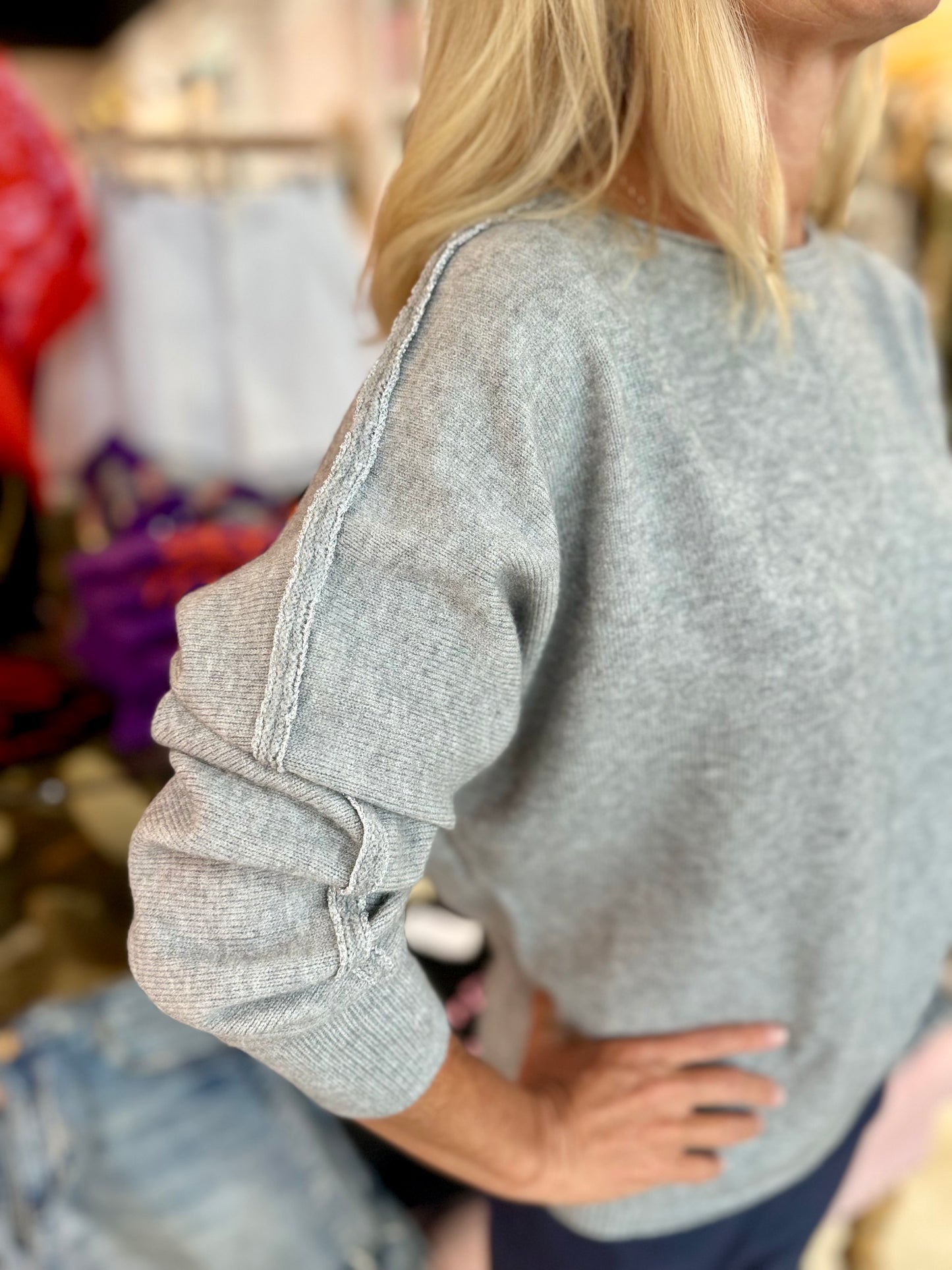 Charlie B Dolman Sleeve Sweater Grey