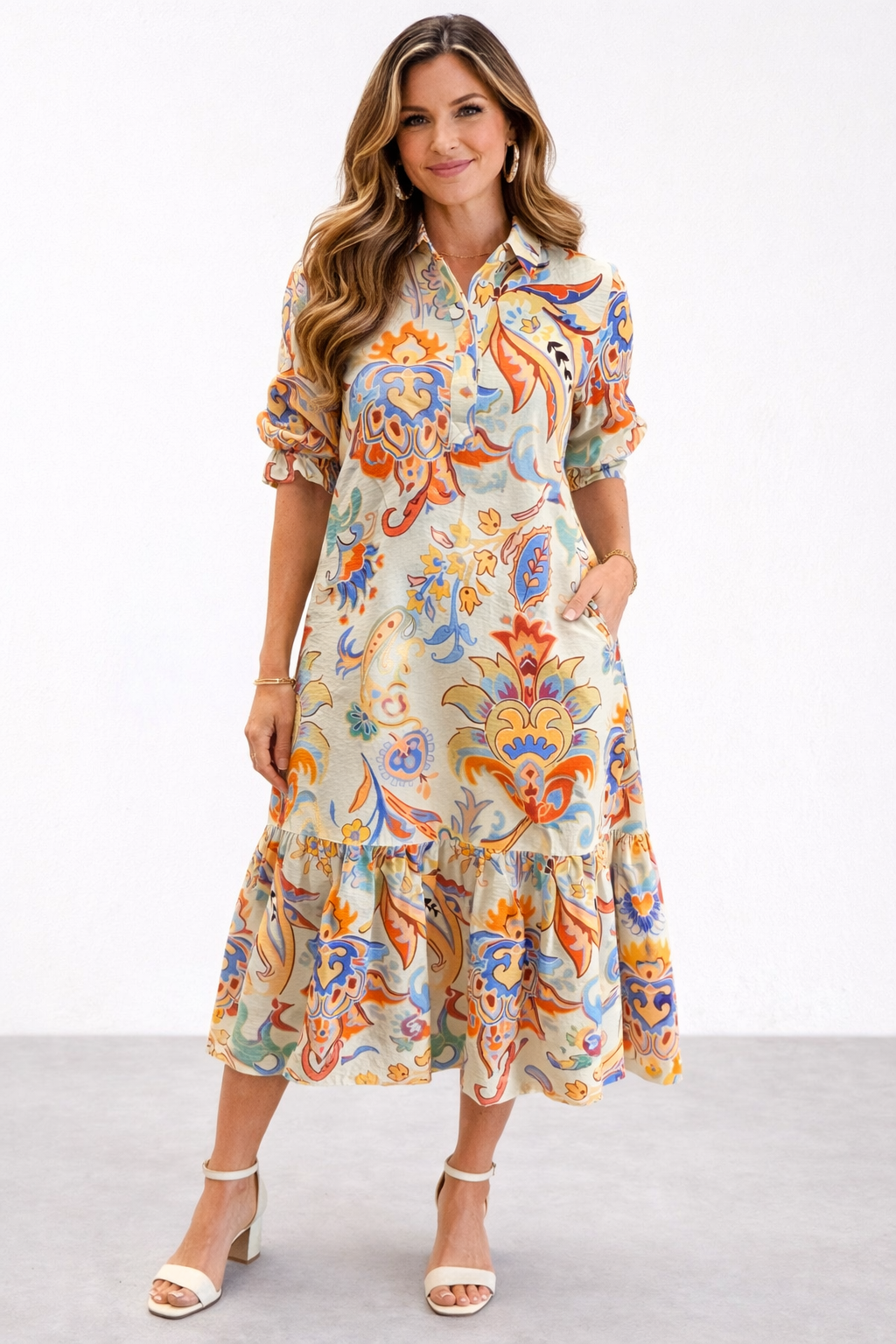 Boho Chic Floral Midi Dress Orange