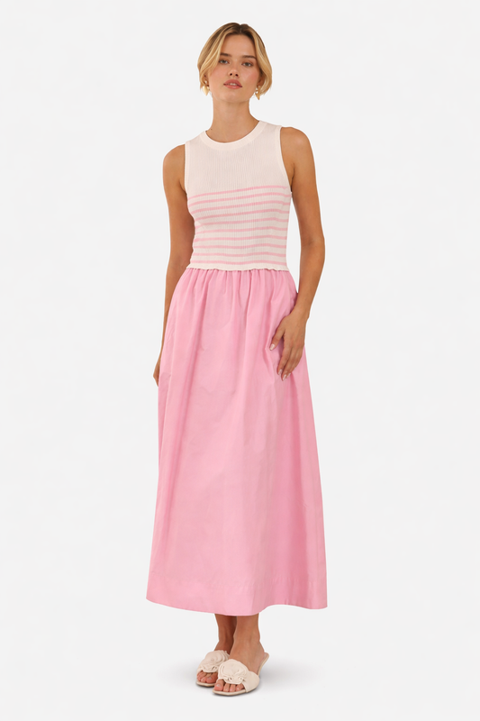 Sleeveless Mixed Media Midi Dress