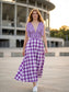 Check Pattern Tie Shoulder Maxi Dress