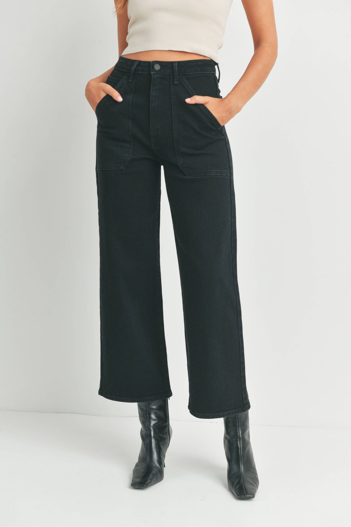 Just Black Denim HR Cargo Pocket Wide Leg Black