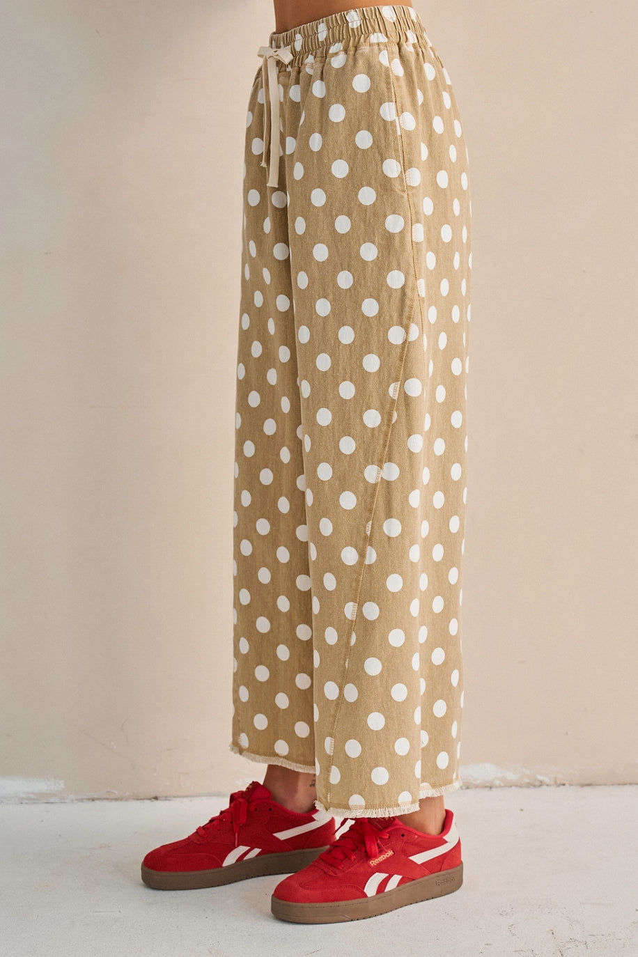 Polka Dot Raw Hem Wide Leg Pants