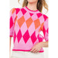 THML Short Sleeve Argyle Knit Top Pink