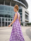Check Pattern Tie Shoulder Maxi Dress