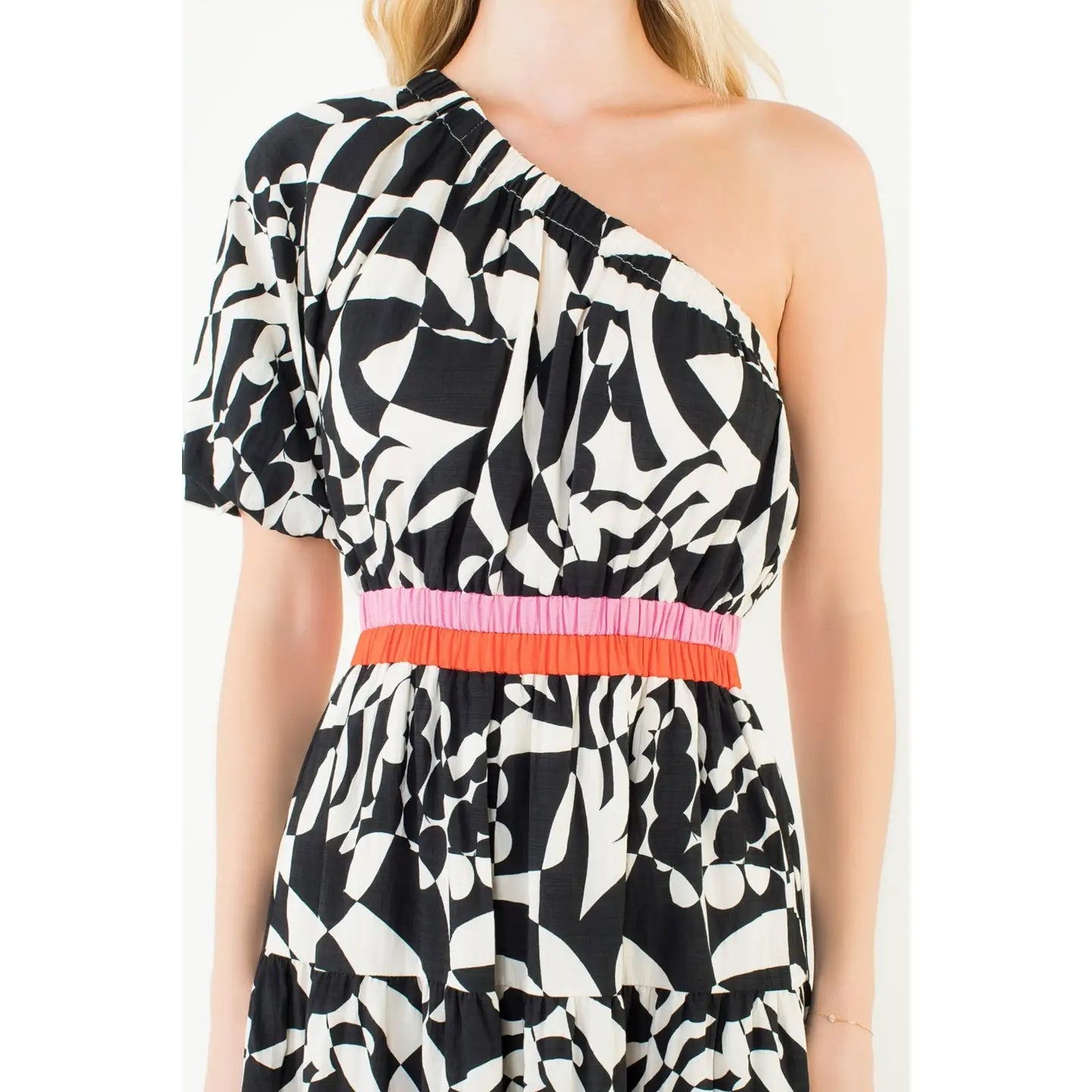One Shoulder Pattern Maxi Dress