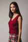 V-NECK BUTTON DOWN LUREX SWEATER VEST BERRY