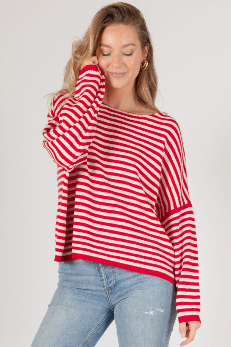Striped T Body Sweater Red/Ivory