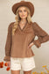Fuzzy Lace Long Sleeve Ruffle Detailed Corduroy Top Brown