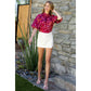 THML Puff Sleeve Print Top Burgundy
