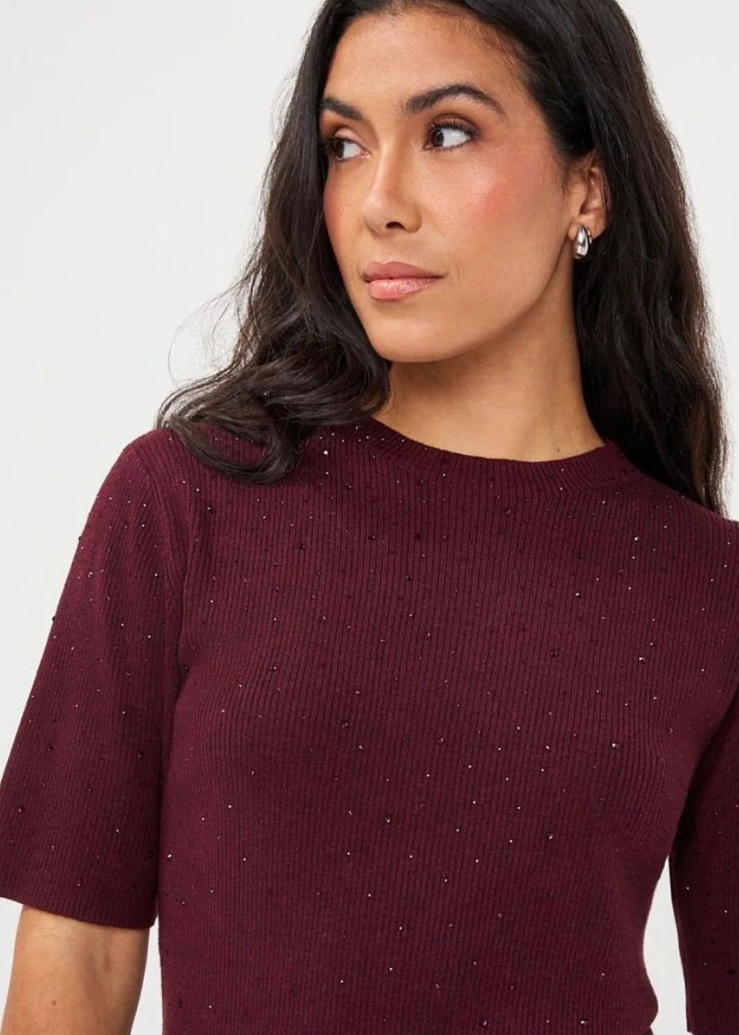 Esqualo Embellished Knit Top Merlot