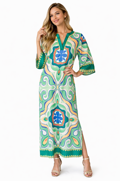 Jade Moroccan Tile Trimmed Maxi Dress for Women – Southerngirlchic